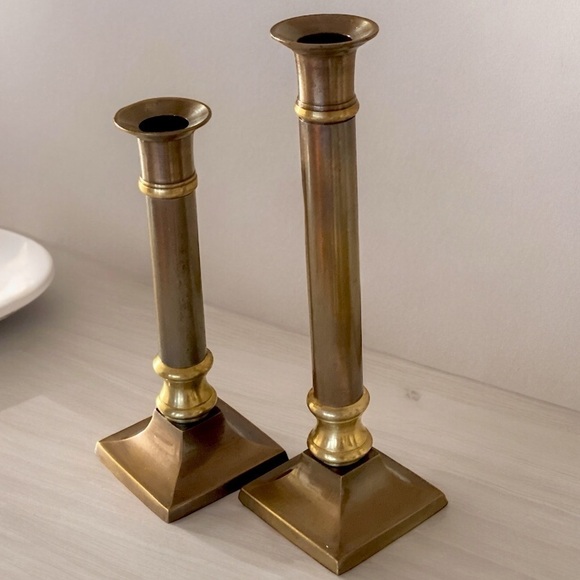 Vintage CENTURY Solid Brass Handmade 2pc Set Candle Holders 12” & 16” Home Decor - Picture 8 of 10